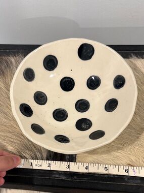Handmade Polka Dot Ceramic Bowl - Black on Cream
